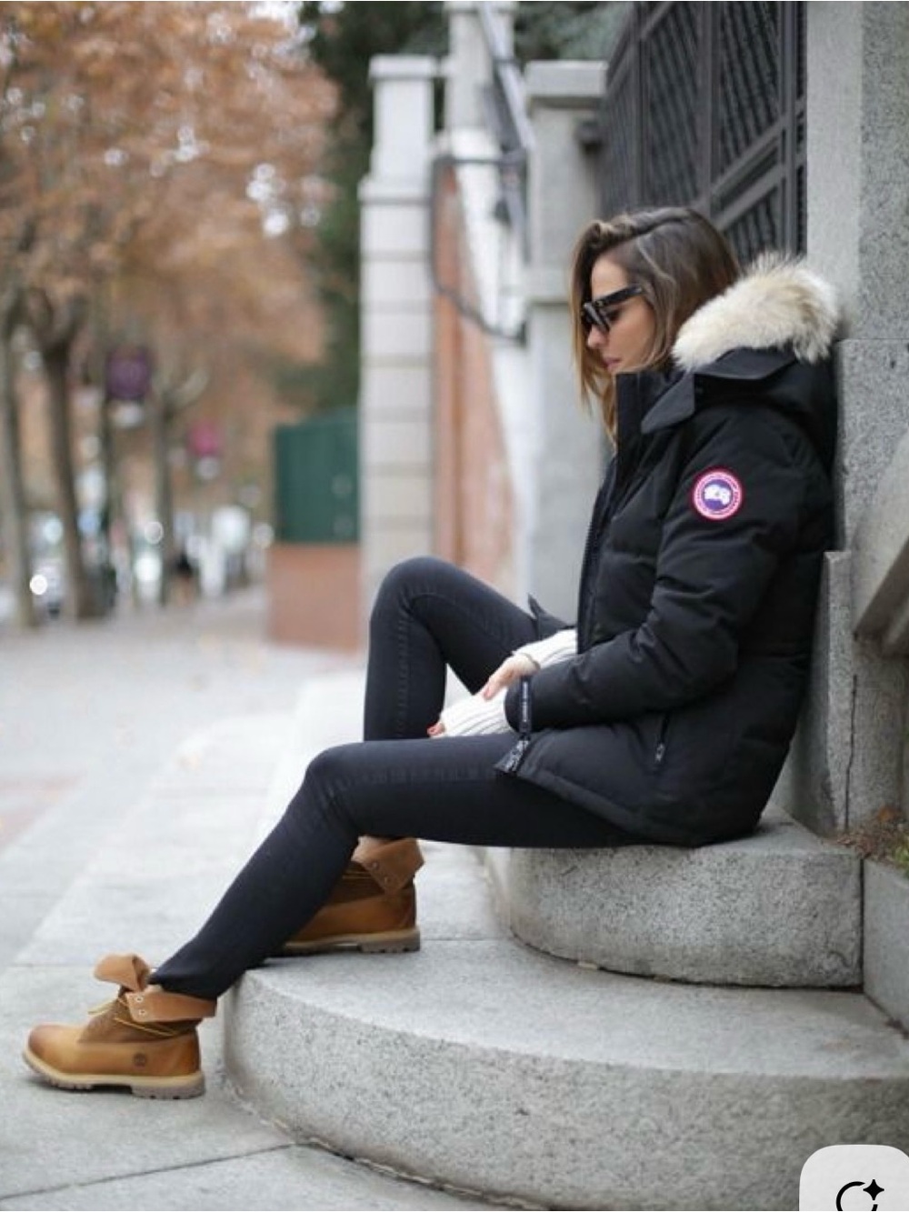 Canada Goose Chelsea Parka Black Puffer Jacket with Fur-Trim Hood